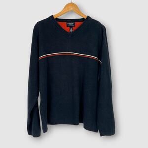 Y2k Vintage American Eagle V-Neck Striped Cotton Sweater Navy Size XL